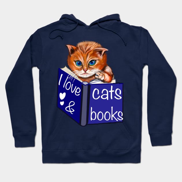 I love cats and books- blue eyed Kitten reading a book. White background. Book Reading themed gifts for lovers of book Hoodie by Artonmytee